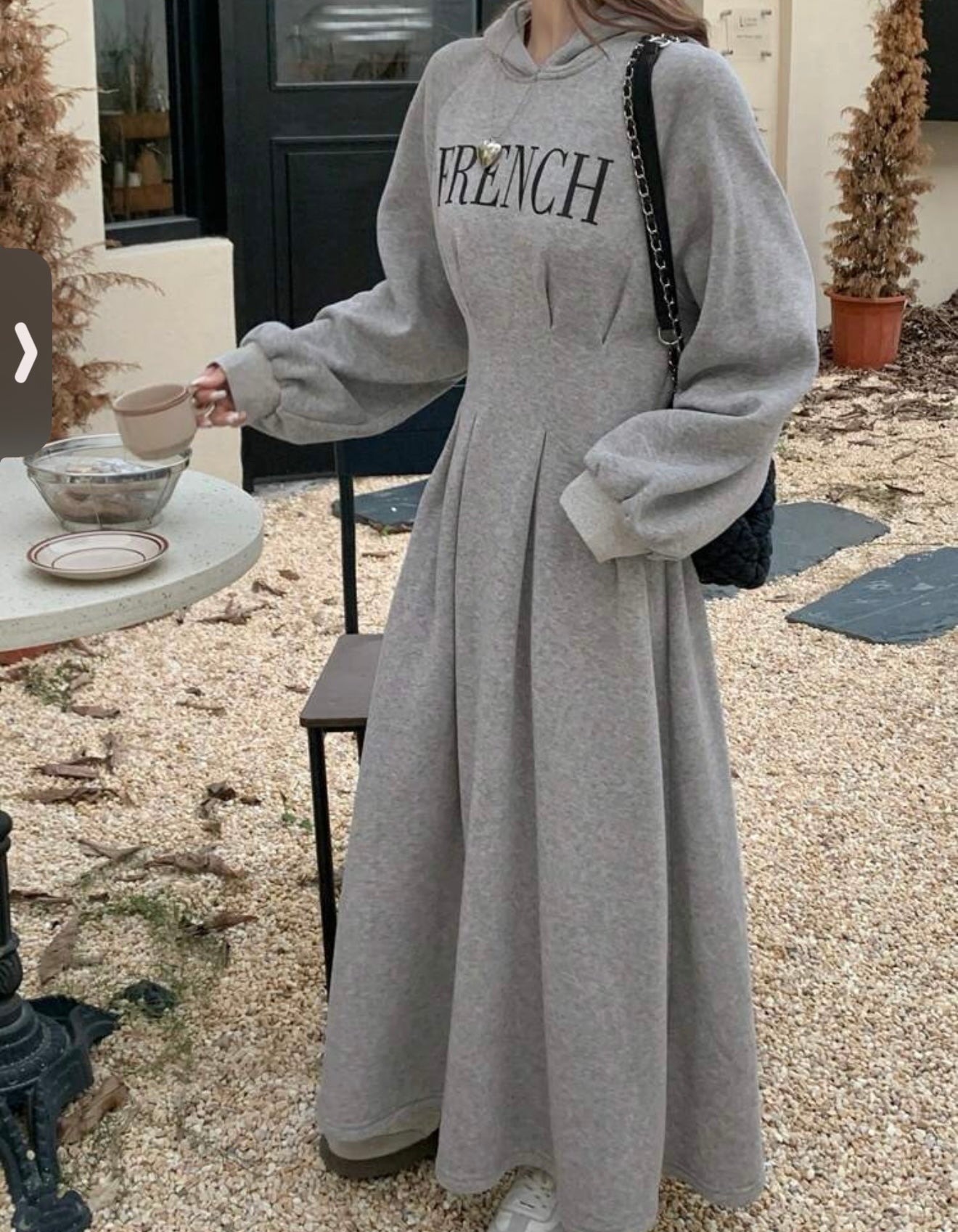 Elegant French Letter Hoodie Maxi Dress – Casual Chic Long Sleeve Sweatshirt Dress
