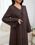 Sleeve Loose Arabic Dress Dress Modest Brown  Women